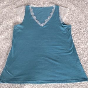 Very cute lace trimmed light blue tank top, Size M